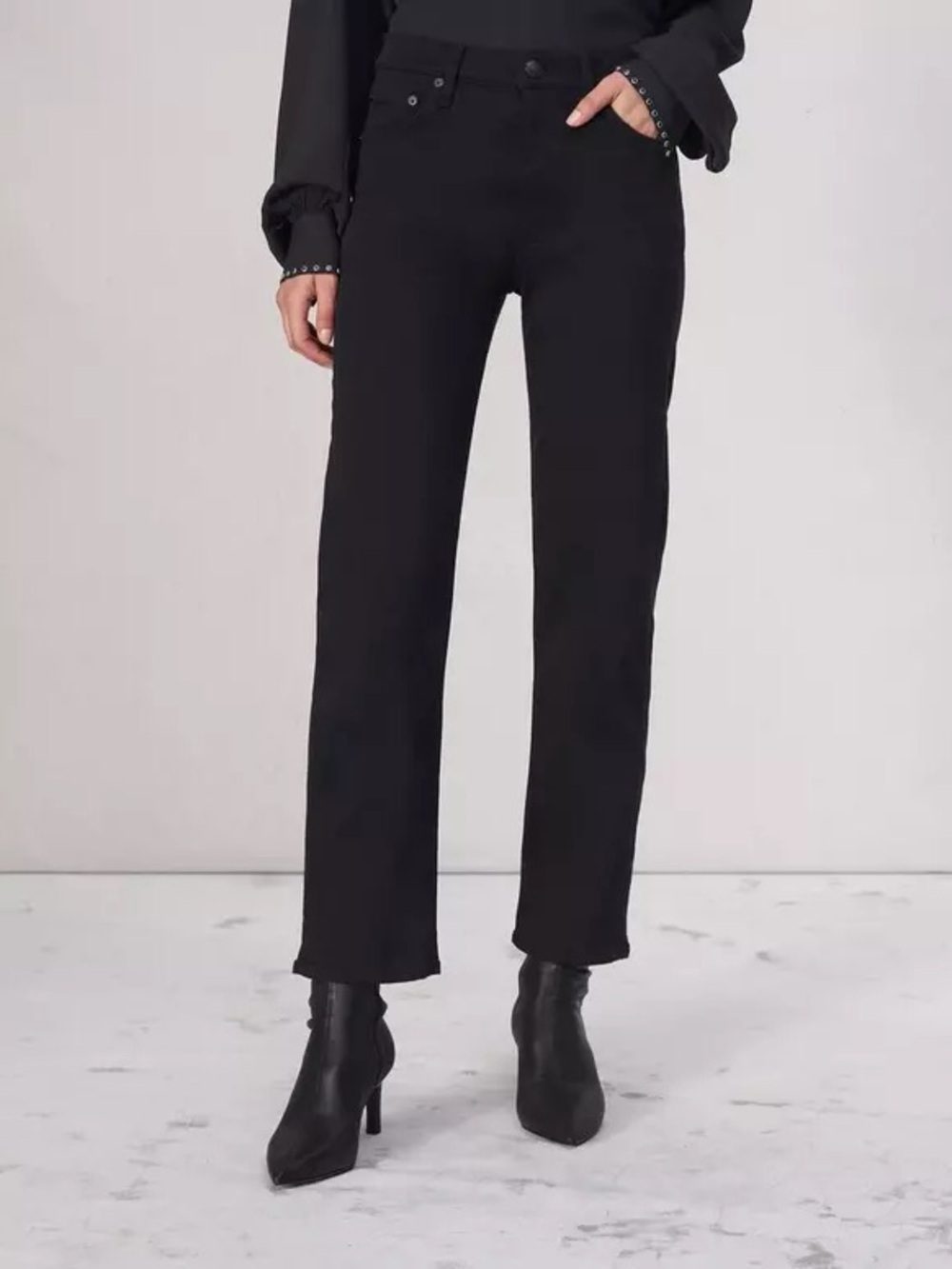 rag & bone Harlow Mid-Rise Ankle Straight Leg Jeans Black Size 26